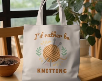Borsa tote "Preferirei lavorare a maglia": borsa per progetti di filato in tela di cotone.