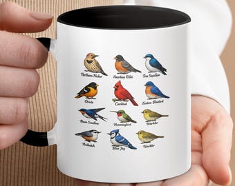 North American Birds Mug, Ornithology Field Guide Coffee Cup, Detailed Bird Illustrations