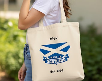 Personalized Scotland Flag Cotton Tote Bag, Scottish Gift