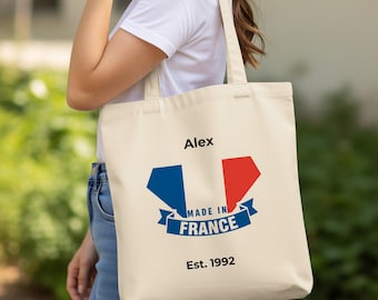 Borsa tote in tela personalizzata con la bandiera francese, un regalo che celebra il patrimonio francese.