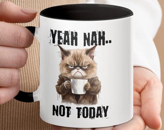 Funny Mug, Cat Mug, Yeah Nah Not Today Mug, Funny Cat Coffee Mug, Gift for Cat Lovers, Grumpy Cat Mug, Cute Coffee Cup, Office Mug