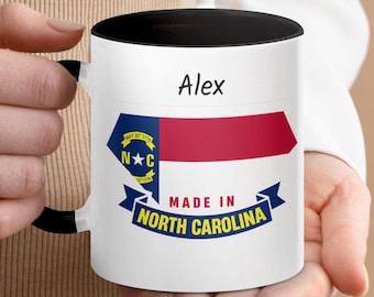 Taza de café personalizada de Carolina del Norte: Bandera de Carolina del Norte - Nombre personalizado