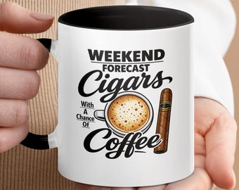 Koffiemok sigaren, grappige weekendvoorspelling, cadeau vader echtgenoot, keramische beker