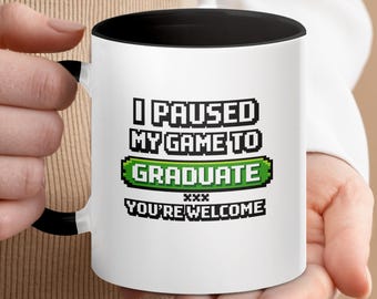 Gamer-afstudeermok, pixelart, ik heb mijn spel gepauzeerd om cadeau te behalen