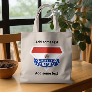 Personalized Paraguay Flag Tote Bag, Custom Text Tote Bag, Paraguay Pride, Made in Paraguay Tote Bag for Women, Work, College, School