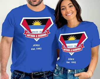 Camiseta personalizada del orgullo de Antigua y Barbuda: nombre y año personalizados