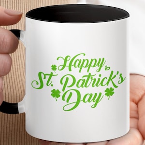 Happy St. Patrick’s Day Mug – Irish Coffee Cup, Lucky Shamrock Gift, Green Clover Tea Mug, Festive Drinkware for Men & Women