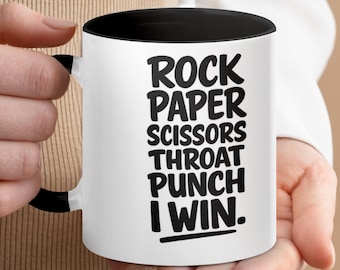 Steen, papierschaar, Throat Punch I Win-mok, sarcastische keramische koffiekop