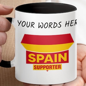 Personalize Spain Supporter Mug, Customizable Spanish Pride Coffee Cup, Soccer Fan Gift, Personalized Spain Support Mug