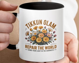 Taza Tikkun Olam Floral Daisy, Taza de café inspiradora para reparar el mundo