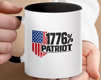 1776% Patriot Mug, Distressed American Flag Coffee Cup, Conservative USA Pride