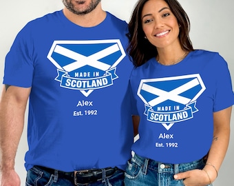 スコットランドの名入れTシャツ：名前と年号入り、スコットランドのギフト