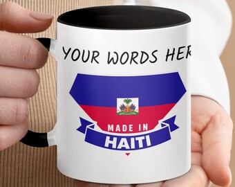Made In Haiti Mug, Haitian Flag Coffee Cup, Customizable Gift, Patriotic Black Handle Mug, Unique Gift For Haitian Pride