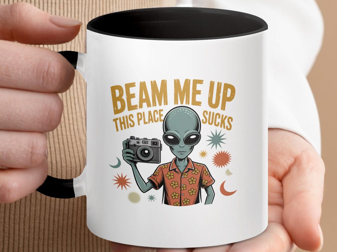 Alien Coffee Mug, Retro Sci-fi Camera Humor Drinkware (11oz or 15oz) - Etsy