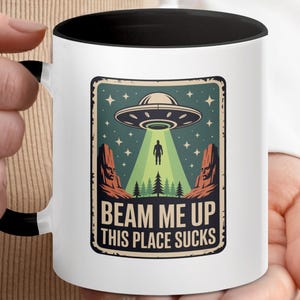 Alien Abduction UFO Mug, Sarcastic Sci-Fi Coffee Cup, Vintage Space Lover Gift