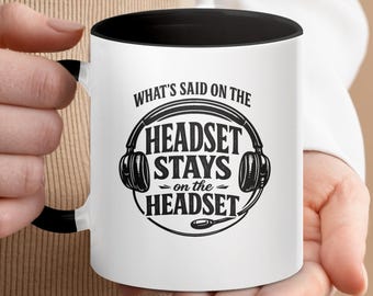 Gamer Headset Mug, Funny Work From Home Coffee Cup, Ceramic Tea Cup