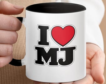 I Love MJ-mok, Michael Jordan-koffiekop ventilator, gepersonaliseerd cadeau met initialen