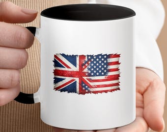 Distressed Union Jack American Flag Mug | Dual Heritage Coffee Cup (11oz, 15oz)