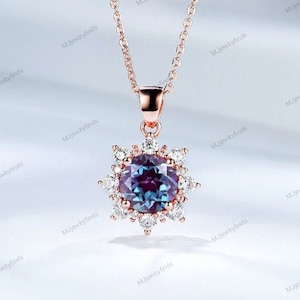 Alexandrite hanger - Juni geboortesteen ketting - 925 sterling zilveren ketting - roségoud vergulde ketting - kleur veranderende steen