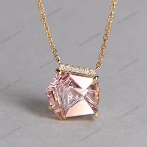 Unique Cut Geometric Pink Tourmaline Pendant Necklace*Rare tourmaline necklace, pink tourmaline pendant, pink tourmaline Chain necklace