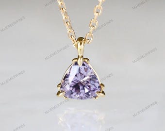 Trillion Cut Lavender Spinel Necklace – Dainty Purple Gemstone Pendant, Gold Chain
