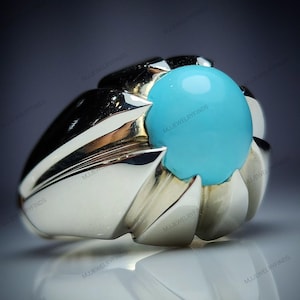 Men Silver Turquoise Stone Ring , Silver Large Cabochon Men  Ring , Ottoman Style Handmade Ring , 925 Sterling Silver Ring , Gift For Him