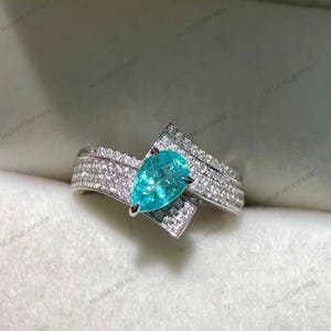 Pear Cut Paraiba Tourmaline Wedding Band Ring*Crossover Design Ring*Paraiba tourmaline Engagement ring*neon tourmaline Paraiba ring vintage
