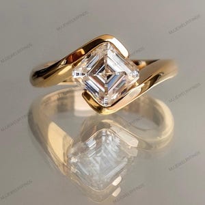 Asscher Cut Moissanite Engagement Ring, Bezel Set, Modern Wedding Ring