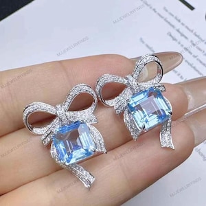 Asscher Cut Aquamarine Studs Earrings 925 Sterling silver-March Birthstone Earring-Aquamarine Bridal Earrings- Light Blue Stud Earrings