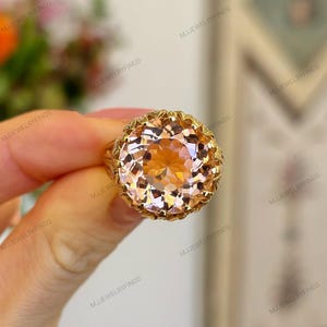 Large Chucky Round Cut Morganite Wedding ring 9k solid gold*Classic Morganite ring*Solitaire Morganite ring*colored stones engagement rings