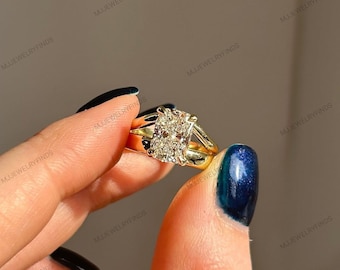 1.50ct Elongated Cushion Cut moissanite engagement ring,silver thick band moissanite pinky ring,Thick Gold Band Wedding Ring for Women