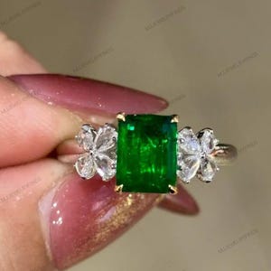 Emerald cut Emerald Multi stone setting ring 925 sterling silver*wedding engagement rings*Glowing bright green Emerald cut Emerald ring