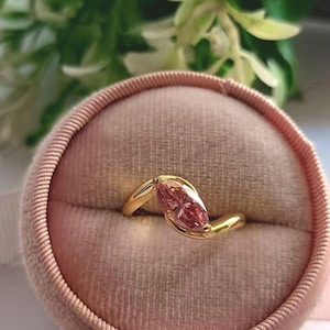 Pink Moissanite Marquise Bezel Ring: Art Deco Sterling Silver Engagement image 16