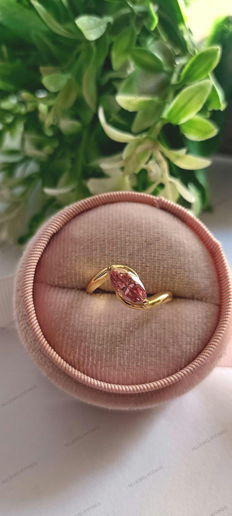 Pink Moissanite Marquise Bezel Ring: Art Deco Sterling Silver Engagement image 16