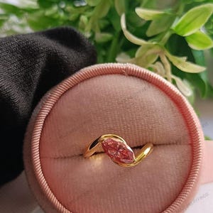 Pink Moissanite Marquise Bezel Ring: Art Deco Sterling Silver Engagement image 1