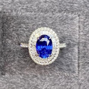 Genuine Royal Blue Sapphire Stone Engagement ring for Lady-925 Sterling silver ring Luxury Anniversary ring gift-Bridesmaid style ring