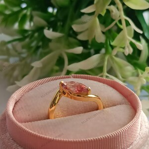 Pink Moissanite Marquise Bezel Ring: Art Deco Sterling Silver Engagement image 6