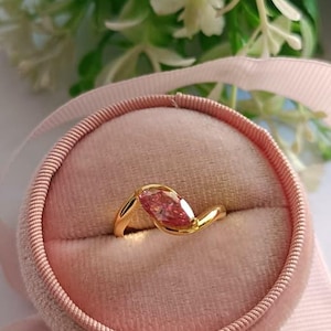 Pink Moissanite Marquise Bezel Ring: Art Deco Sterling Silver Engagement image 3