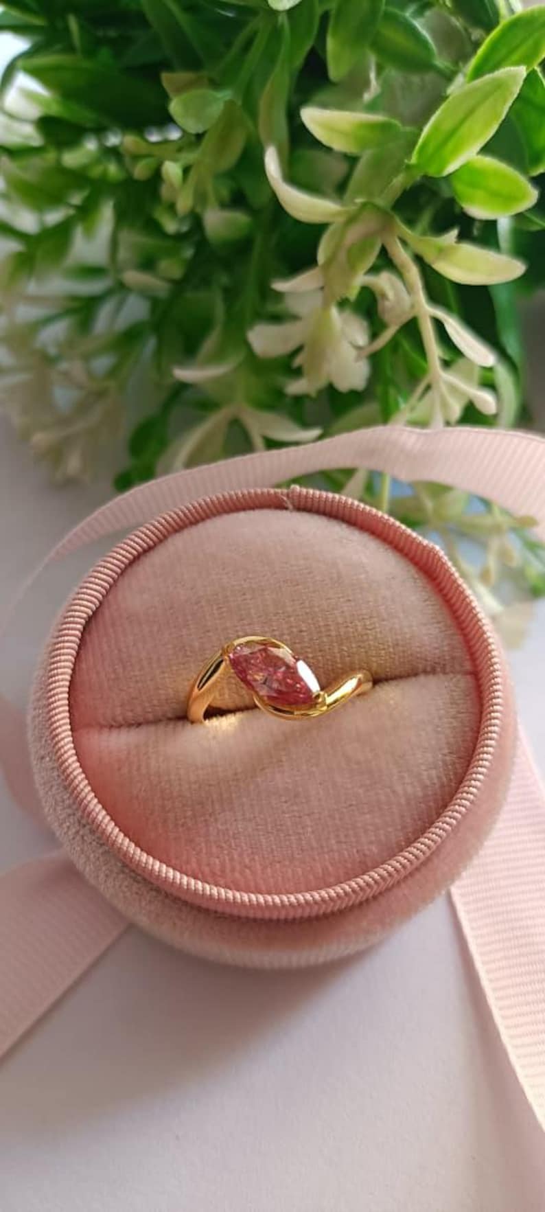 Pink Moissanite Marquise Bezel Ring: Art Deco Sterling Silver Engagement image 3