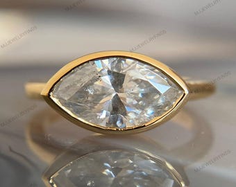 vintage marquise cut moissanite bezel ring,marquise engagement ring bezel,East west marquise ring setting,East West Bezel Pinky Ring