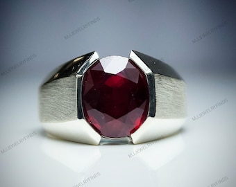 Men's Oval Ruby Ring, Solid Gold Statement Ring, Thick Band