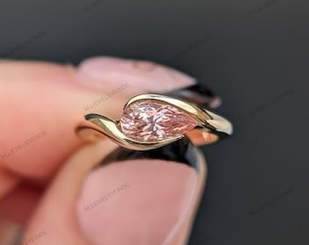 Pear Cut Pink Moissanite Bypass Ring, Sterling Silver or Gold