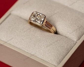 Radiant Cut Champagne Moissanite Bezel Engagement Ring