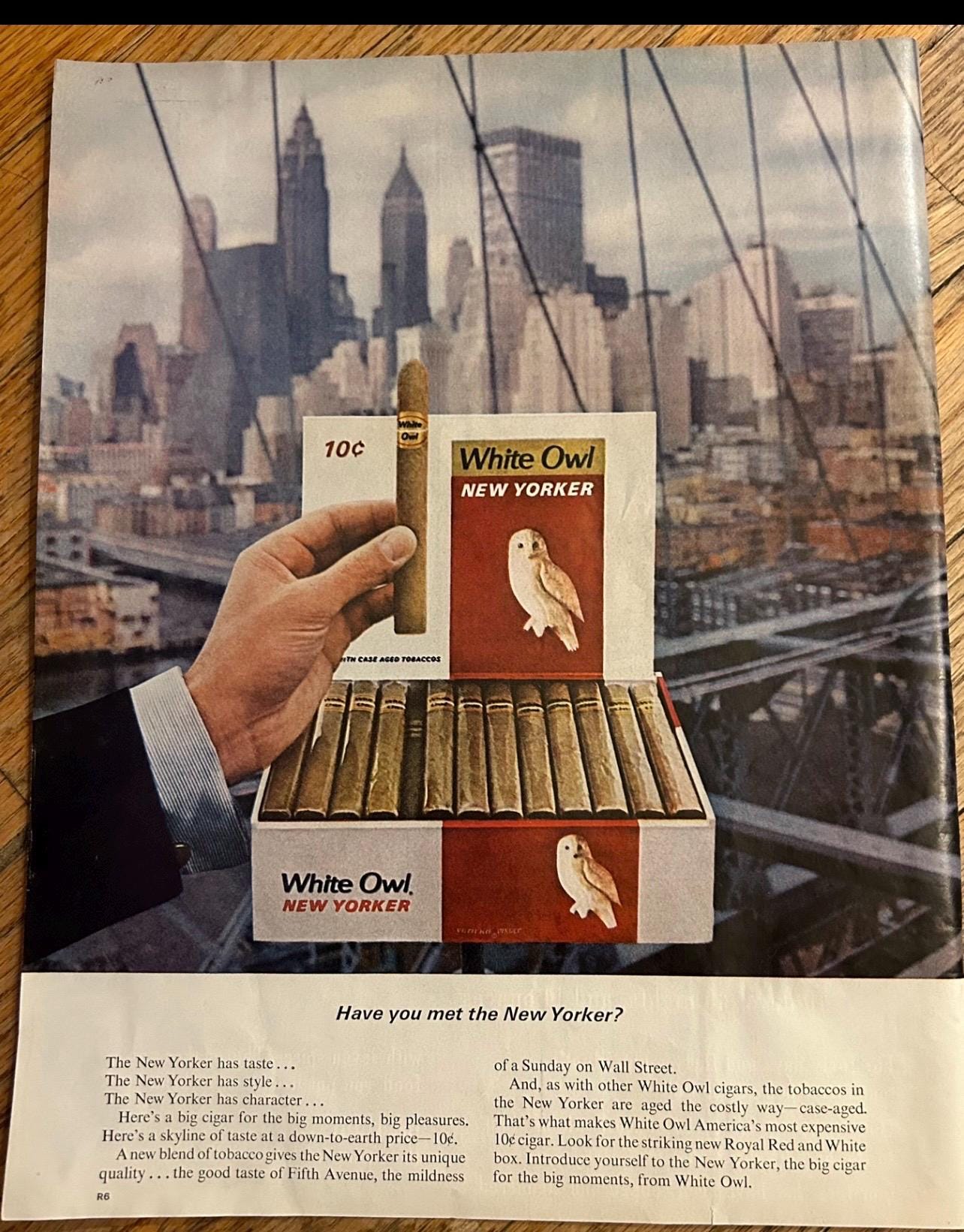 White Owl New Yorker cigars. NY World&rsquo;s Fair 1964 Vintage magazine Ad.