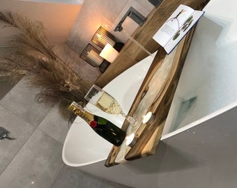 Support de bain en bois avec résine | Cadeau fête des pères | Étagère de baignoire en époxy | Accessoires de bain | Plateau de bain en bois époxy | Décoration de salle de bain