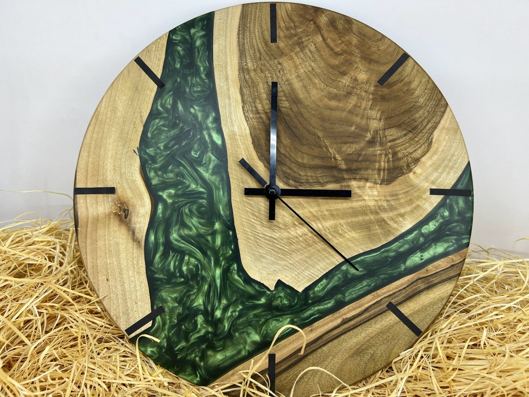 Resin & Walnut Wood Wall Clock, Made to Order Epoxy and Walnut Wood