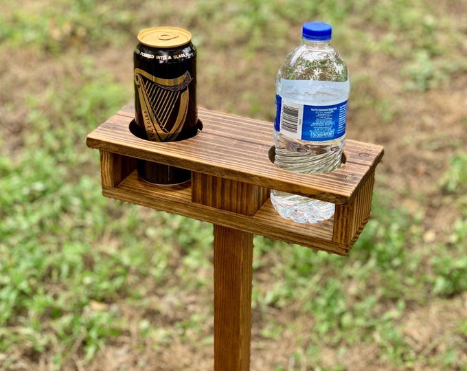Rustic Outdoor Double Drink Stand With Removable Leg Made From Eco Friendly Wood