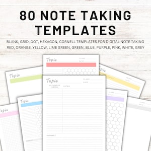 Printable lecture notes, note taking template, college student lined note taking pages, color lined notes for school and college