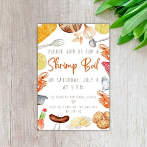 Custom Shrimp Boil Invitation | Low Country Boil | Crawfish Boil | Seafood BBQ | Watercolor Design | Summer Party | Shrimply the Best