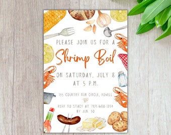 Aquarell Shrims Boil Einladung: Seafood BBQ, Sommerparty (Digitaler Download)